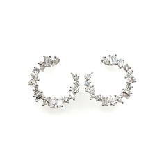 These 3.47 ct mixed shape diamond earrings are a true masterpiece. The well-made diamonds are beautifully cut and polished to perfection, creating a stunning sparkle that catches the eye. The mixed shapes add a unique touch to the earrings, making them stand out even more. Whether you're dressing up for a special occasion or simply want to add some elegance to your everyday style, these diamond earrings are the perfect choice. They're timeless, versatile, and sure to be a cherished addition to your jewelry collection for years to come. The diamonds are graded E-F in color and VS1 in clarity. The earrings are set in 18k white gold and measure about 1 inch in diameter. Dazzling Baguette Cut Cubic Zirconia Earrings, Dazzling Cubic Zirconia Earrings With Baguette Diamonds, Earrings Making, Diamond Earring, Jewelry Earrings Hoops, Chicago Il, Everyday Style, The Eye, Everyday Fashion