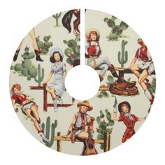 an image of a pattern on a toilet cover with women and cactuses in the background