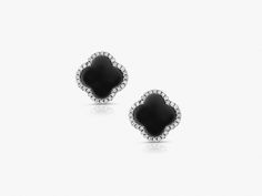 Black Onyx Silver Earrings , Onyx silver Studs, Black Gemstone, Four Leaf Clover, Minimalist Earrings, Modern Studs, Bridesmaid Earrings Beautiful clover shape black onyx studs are shiny and gorgeous. Best jewelry for women, girls to attend parties, weddings or any other activities. .CRAFTED : 925 Sterling Silver Rhodium Plated for a life-time luster. Posts ensure earrings are securely and comfortably in place throughout your daily life. .SPECIFICATIONS & SIZES: Earrings Size: 10X10 mm. Tota Luxury Black Gemstone Earrings, Luxury Black Sterling Silver Earrings, Classic Sterling Silver Earrings With Black Enamel, Classic Black Enamel Sterling Silver Earrings, Luxury Black Onyx Earrings, Luxury Black Pierced Earrings, Elegant Black Sterling Silver Jewelry, Luxury Black Jewelry, Sterling Silver Fine Jewelry With Black Enamel