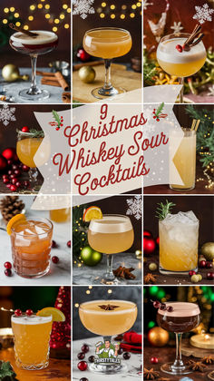 christmas whiskey sour cocktails collage