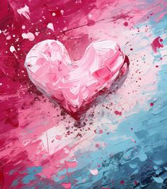 a painting of a heart on a pink and blue background