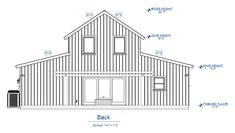 the back side of a house with measurements