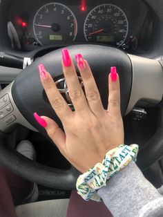 Hot Pink Fire Nails, Pink Flame Nails Short, Pink Flames Aesthetic, Hot Pink Nails Aesthetic, Pink Fire Nails, Pink Coffinnails, Cute Hot Pink Nails, Nails With Flames