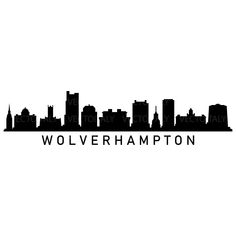 a black and white silhouette of a city with the word wolframption on it