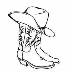 a cowboy hat and boots with grass on the soles, black and white drawing