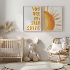 You Are My Sunshine Nursery, Sunshine Nursery Theme, Sunshine Nursery, Yellow Nursery, Baby Zimmer, Watercolor Printable, Drawing Digital, Printable Artwork, My Sunshine