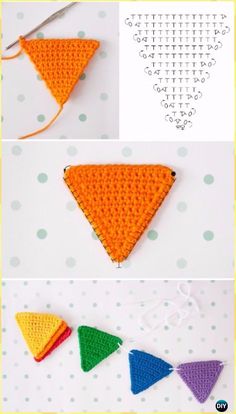 crocheted triangles are being made with yarn