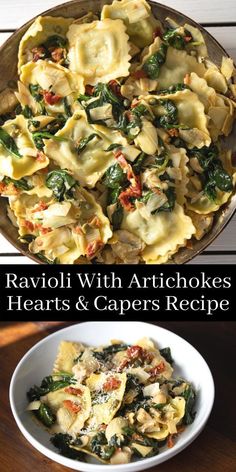 ravioli with artichokes, hearts and capers recipe in a bowl