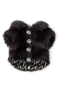 a black fur jacket with silver buttons on it