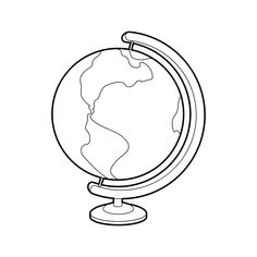 a black and white drawing of the earth on top of a stand with one arm extended