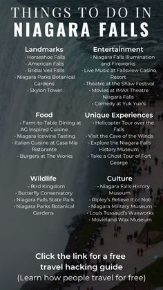 the niagara falls info sheet with information about things to do in niagara falls, canada