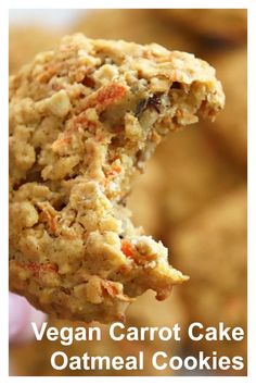 vegan carrot cake oatmeal cookies on a stick with the words vegan carrot cake oatmeal cookies