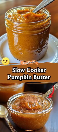 slow cooker pumpkin butter recipe in a jar