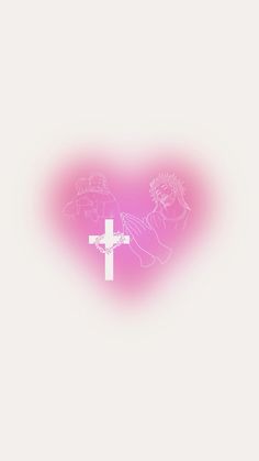 the cross is in the shape of a heart and two angels are on top of it