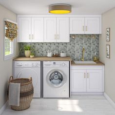 a washer and dryer sitting in a kitchen next to each other on top of a counter