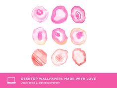 the desktop wallpapers made with love are displayed in pink and white, including hearts