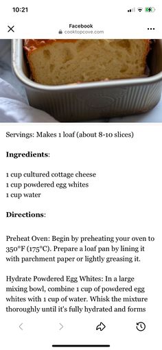 the recipe for baked bread in a baking dish is shown on an iphone screen, with instructions about how to make it