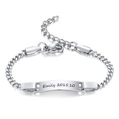 PRICES MAY VARY. Personalized Child ID Bracelet Material & Plating: we use 316 stainless steel and vaccum plating. It does not tarnish and oxidize, It is able to endure a lot of wear and tear. And it is amazingly hypoallergenic.Lead-Free & Nickel-Free, and Hypoallergenic, safe for sensitive skin. High Polished, Very smooth surface. Personalized gift for Babies & Children, Boys & Girls, Toddler, New born baby, Custom it with a name or birth date, special words, message etc. Perfect gift for baby Adjustable Nameplate Stainless Steel Jewelry, Adjustable Stainless Steel Name Bracelet For Anniversary, Adjustable Stainless Steel Name Bracelet For Mother's Day, Name Bracelet With Adjustable Chain As Gift, Adjustable Name Bracelet For Personalized Gift, Adjustable Nameplate Jewelry For Birthday Gift, Adjustable Chain Name Bracelet For Personalized Gifts, Adjustable Silver Stainless Steel Name Bracelet, Adjustable Stainless Steel Silver Name Bracelet