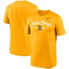 the washington football nike tee - shirt is yellow and has white lettering that reads, washington football