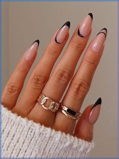 Oval Nails, Prom Nails, Minimalist Nails, Chic Nails, Nail Arts, French Tip Nails, Cute Acrylic Nails, French Manicure, Black Nails