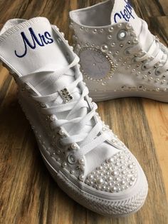 Pearl Wedding shoes, Embroidered converse, Bling Wedding shoes, Monogrammed Converse, Bling Sneakers Pearl Sweet 16, Sweet 16 Shoes, Monogram Converse, Bling Sneakers, Bling Wedding Shoes, Converse Wedding, All White Shoes