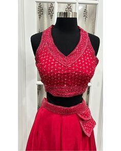 Beautiful Crop top with Palazzo pant. Fits size 38,40 and 42 Fitted Sleeveless Pant Set For Festive Occasions, Red Sleeveless Matching Set, Festive Fitted Sleeveless Pant Set, Sleeveless Fitted Pant Set For Wedding, Fitted Sleeveless Pant Set For Wedding, Red Fitted Tops Matching Set, Fitted Red Palazzo Set, Red Plazo, Crop Top With Palazzo