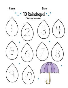 an image of raindrops with numbers to 10