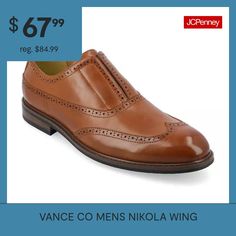 Introducing the Nikola slip-on oxford from Vance Co., a perfect blend of style and comfort with its 1-inch flat heel, slip-on silhouette, and wingtip toe design. Crafted from faux leather with this style offers a sophisticated and versatile option for various occasions. The faux leather lining, 6 mm tru comfort foam footbed, and rubber outer sole ensure both style and comfort, making the Nikola a trendy and practical addition to your footwear collection.Features: ComfortClosure Type: Slip-OnFoo… Oxford Shoes Brown, Shoes Oxford, Shoes Brown, Footwear Collection, Toe Designs, Comfortable Shoes, 1 Inch, Oxford Shoes, Oxford