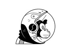 a black and white drawing of an animal wearing a helmet