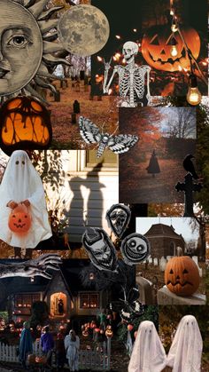 a collage of halloween images with pumpkins, ghost and other things in the background