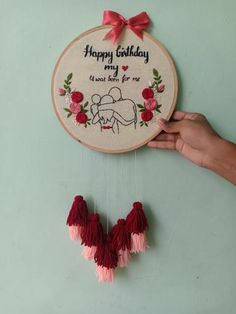 Hoop art for birthday Embroidery Hoop Art For Husband Birthday, Birthday Hoop Embroidery, Embroidery Hoop Art Birthday, Happy Birthday Embroidery Hoop, Art For Birthday, Drawing Embroidery, Tshirt Embroidery, Bracelet Embroidery