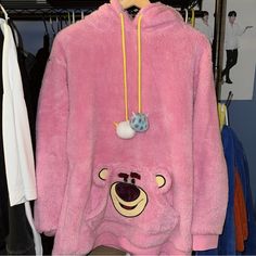 Brand New Disneyland Hk Lotso Hoodie With Monster Inc Unisex Pink Hooded Hoodie With Pockets, Pink Hoodie With Pockets For Fall, Cozy Pink Hoodie With Pockets, Pink Long Sleeve Outerwear With Kangaroo Pocket, Pink Winter Sweatshirt With Kangaroo Pocket, Winter Pink Sweatshirt With Kangaroo Pocket, Pink Hoodie With Drawstring Hood For Winter, Pink Winter Hoodie With Drawstring Hood, Winter Pink Hoodie With Drawstring Hood