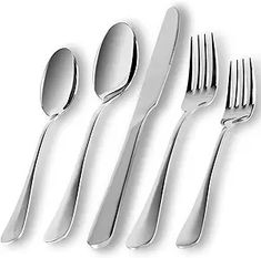 four forks, two knives and three spoons on a white background with clipping for text