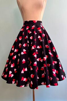 Heart Confetti Circle Skirt by Hell Bunny – Modern Millie Retro Black A-line Skirt, Black A-line Retro Skirt, Black Retro A-line Skirt, Retro Black Flared Skirt, Heart Skirt, Modern Millie, Heart Confetti, Large Dress, Red Hearts