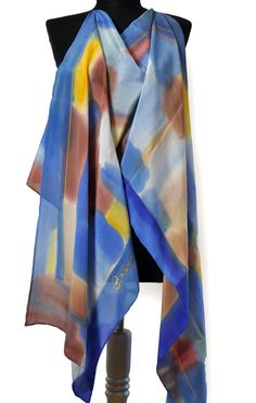 Hand painted silk scarf/Abstract painting scarf/Luxury Elegant Yellow Silk Shawl, Artistic Silk Shawl Scarf As Gift, Artistic Shawl Scarf For Gift, Artistic Shawl Scarf As A Gift, Artistic Shawl Scarves As Gifts, Artistic Multicolor Silk Shawl, Artistic Silk Shawl Scarf, Artistic Silk Shawl For Gift, Yellow Silk Scarf