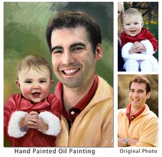 three different pictures of a man holding a baby