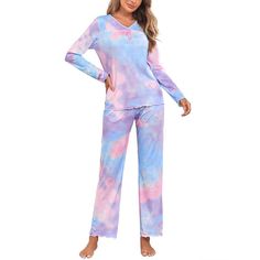 Womens Long Sleeve Tops Pants Two Piece Tie Dye Pajama Set Multicolor Pant Set For Loungewear, Nursing Pajama Set, Matching Sibling Outfits, Tie Dye Women, Best Pajamas, Womens Pyjama Sets, Pajama Top, Short Pajama Set, Long Sleeve Pyjamas