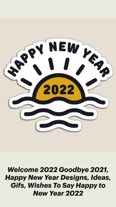 a sticker with the words happy new year and an image of a sun over water