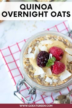 this quinoa overnight oats is loaded with fresh berries and coconut flakes