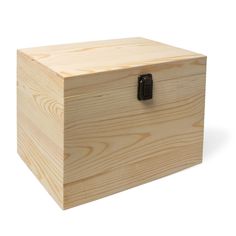 a wooden box with black handles on a white background