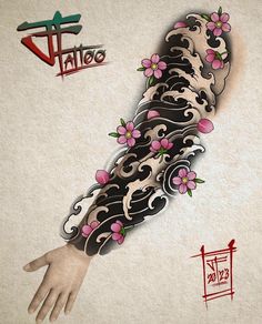 an arm tattoo with flowers on it