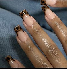 Funky Nail Ideas Square, Square Nails Dark Colors, Funky Toe Nail Designs, Funky Square Nails, Square Classy Nails, Simple French Tip Nails With Design, Cheetah Print Nails, Kitty Nails