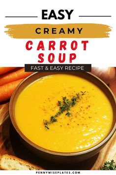 brown ceramic bowl containing creamy carrot soup with parsley sprinkled on top Carrot Recipes Healthy, Carrot Bisque, Carrots Recipe Healthy, Creamy Carrot Soup, Fancy Dinner Party, Fast Easy Meals, Comfort Dishes