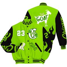 Brand Dunkare Electric Green 6s Varsity Jacket The GOAT Flight Streetwear All Over Print Baseball Varsity Jacket Green Fitted Varsity Outerwear, Fitted Green Varsity Outerwear, Fitted Green Varsity Jacket, Green Long Sleeve Track Jacket For College, Green Long Sleeve College Track Jacket, College Sports Season Long Sleeve Outerwear, Green Varsity Jacket With Pockets, Green Fall Varsity Jacket For Sports, Sporty Green Hooded Varsity Jacket