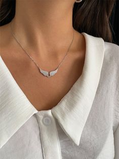 925 Sterling Silver Angel Wings Necklace Delicate CZ | Etsy Dainty White Cubic Zirconia Necklaces, White Dainty Cubic Zirconia Necklace, Dainty White Cubic Zirconia Necklace, Diamond White Pendant Jewelry With Delicate Chain, Diamond White Jewelry With Delicate Chain Pendant, Minimalist Silver Cubic Zirconia Jewelry, Delicate Clavicle Chain Jewelry In Diamond White, Delicate Diamond White Clavicle Chain Jewelry, Minimalist Diamond White Clavicle Chain Jewelry