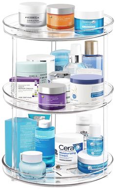 PRICES MAY VARY. 3 Tier Lazy Susan Makup Organizer / Size:D9.25inch x H15.7inch Spinning Smooth & No Skid - 3 Tier Makeup organizer turns smooth on stainless steel ball bearings; non-slide on surface and keep bottles and containers in place. 3 Tier Clear Turntable - This clear skincare organizers comes with 3 tiers to help you maximize on your limited space. Save your space and store more in limited area. Hold More & Sturdy - 3 tier perfume organizer hold much weight and non affect the turnable, Lazy Susan Bathroom, Bathroom Countertop Organization, Spinning Organizer, Lazy Susan Organization, Organize Bathroom Countertop, Perfume Organizer, Medicine Cabinet Organization, Clear Makeup Organizer, Clear Makeup