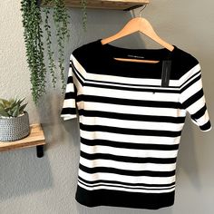 Tommy Hilfiger Women’s Top Black And White Stripe. New With Tags. Size Small. Classic Black Tommy Hilfiger Top, White Cotton Tommy Hilfiger Tops, Classic Tommy Hilfiger Striped Tops, Tommy Hilfiger Casual V-neck Top, Fitted Tommy Hilfiger V-neck Tops, Tommy Hilfiger Button-up Tops, Tommy Hilfiger Top, Cotton Tunic Tops, Plaid Shirt Women