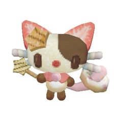 an animal crossing character holding a piece of bread