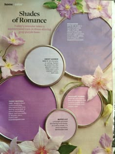 an advertisement for shades of romance with flowers in the center and on the back side