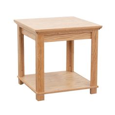 a small wooden table sitting on top of a white floor